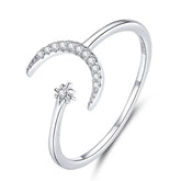 AGOSTINA STERLING SILVER MOON AND STARS RING